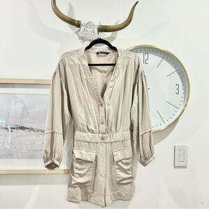ZARA Utility Long Sleeve Romper – Size Small Beige